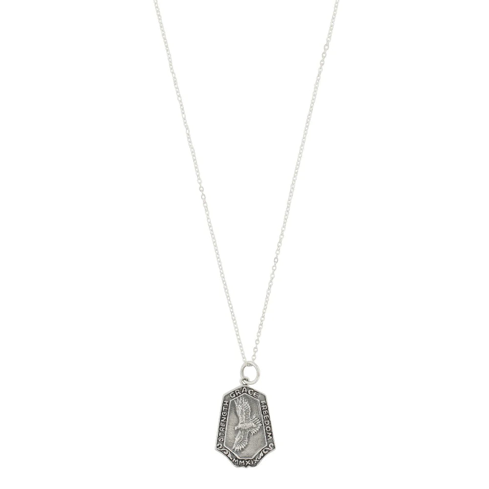 Nature Saint Necklace in Sterling Silver - Hawk: Strength | Grace | Freedom | Available to Ship August 7, 2026