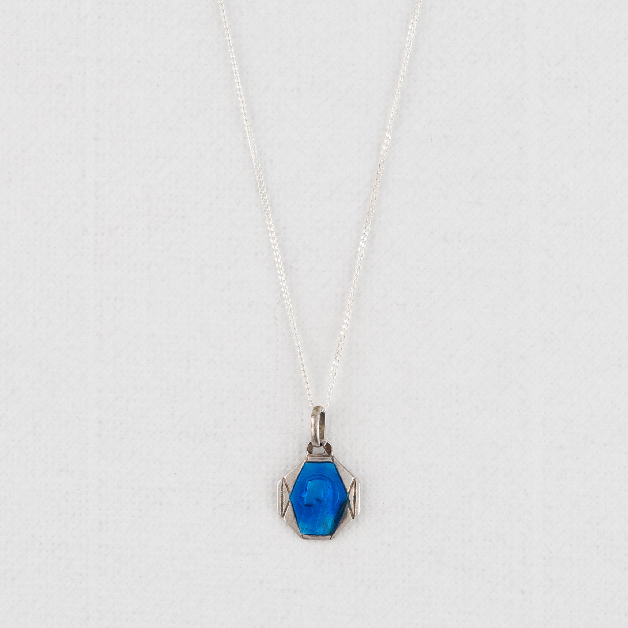 Vintage Medal Our Lady of Lourdes Blue Enamel v222