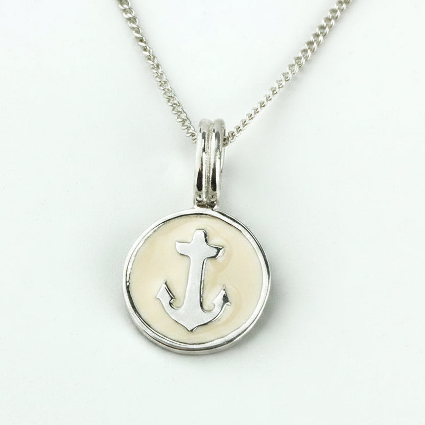 Anchor Badge Necklace - Silver & White | FINAL SALE
