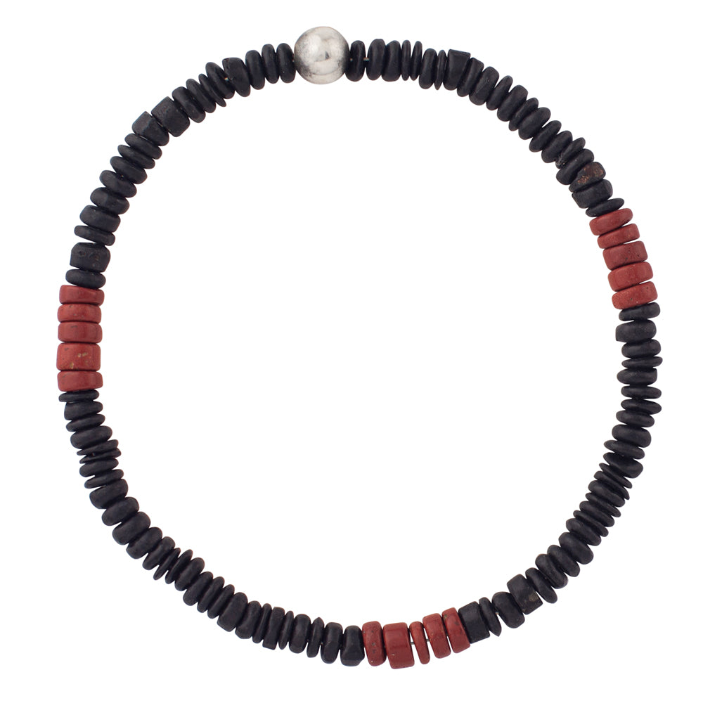 Stone & Sterling Stretch Bracelet - Shungite/Red Jasper