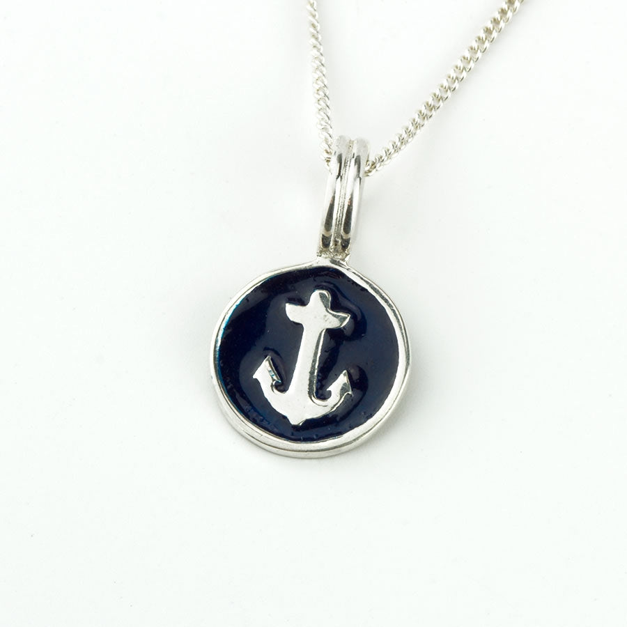 Anchor Badge Necklace Silver & Navy | FINAL SALE