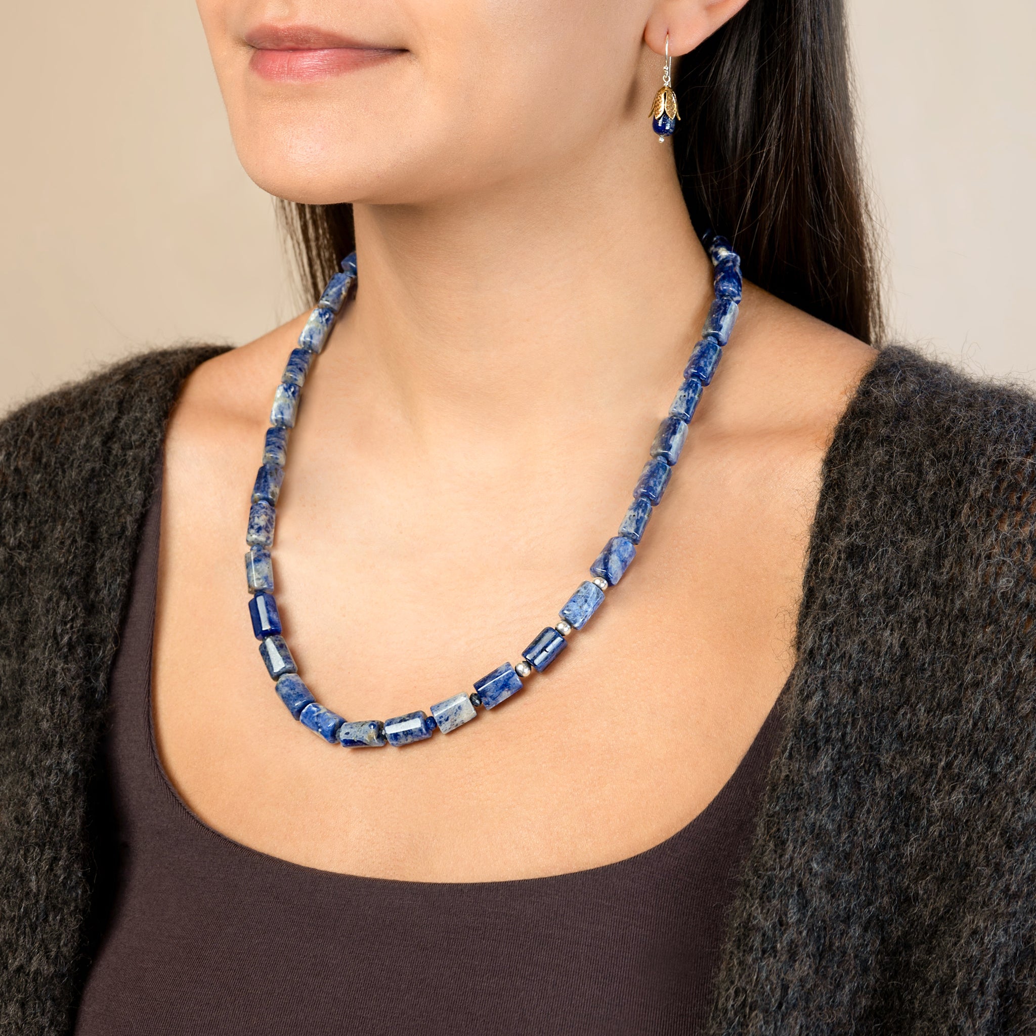 Barrel Stone Bonfire Necklace in Sodalite & Lapis