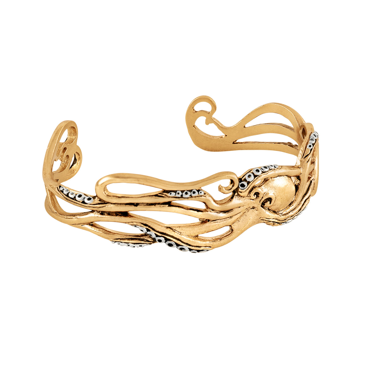 Octopus Cuff in Antiqued Bronze with Silver Accents - Narrow