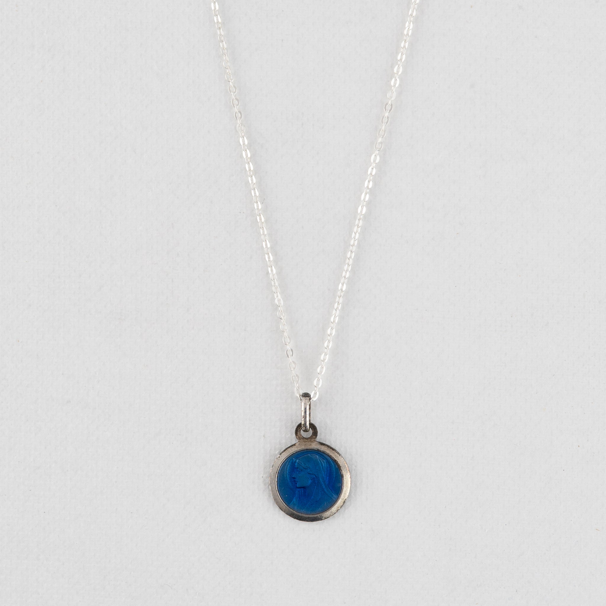Vintage Medal Our Lady of Lourdes Blue Enamel v220