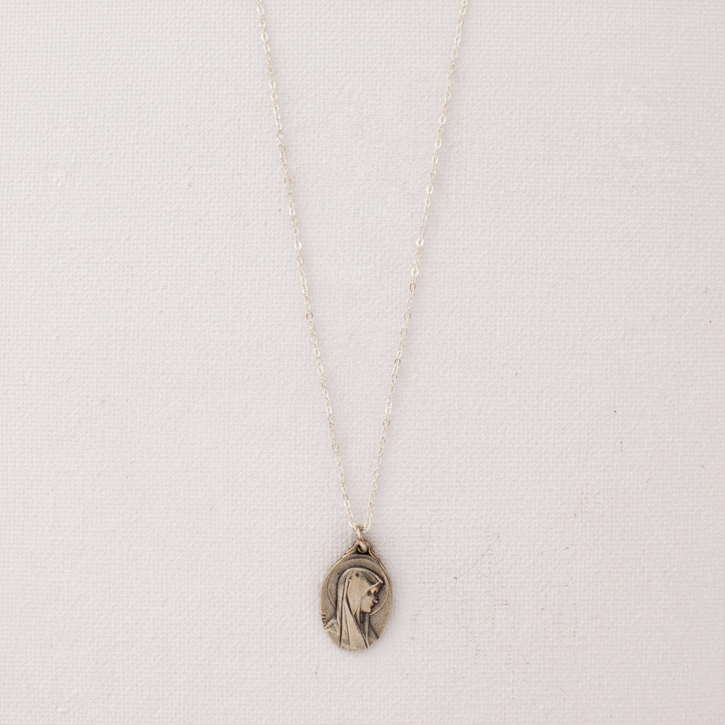 Vintage Lady of Lourdes Saint Medal Necklace v120