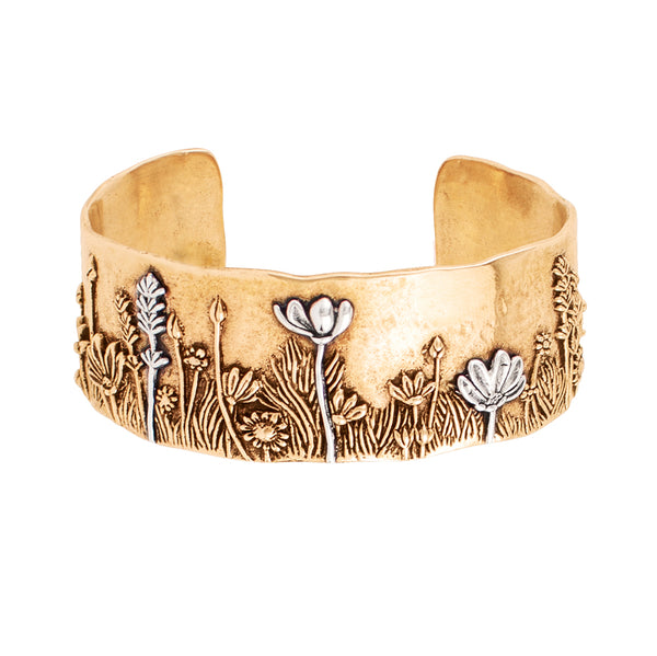 Wildflower Cuff Bracelet in Bronze with Silver Accents