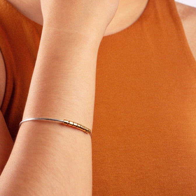 Worry Bangle in Silver & Bronze Beads
