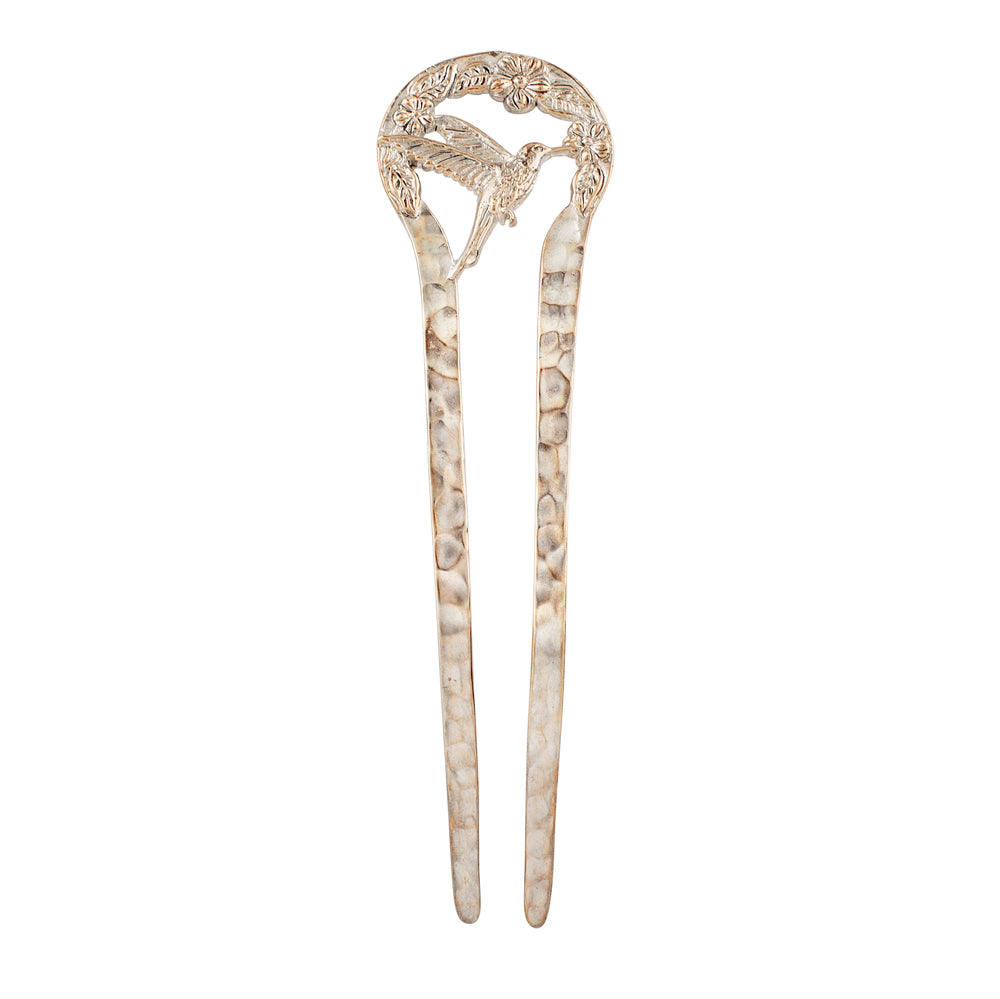 Hummingbird Hair Pin in Silver Flash Plated Bronze - 5" L | Available to Ship August 7, 2026