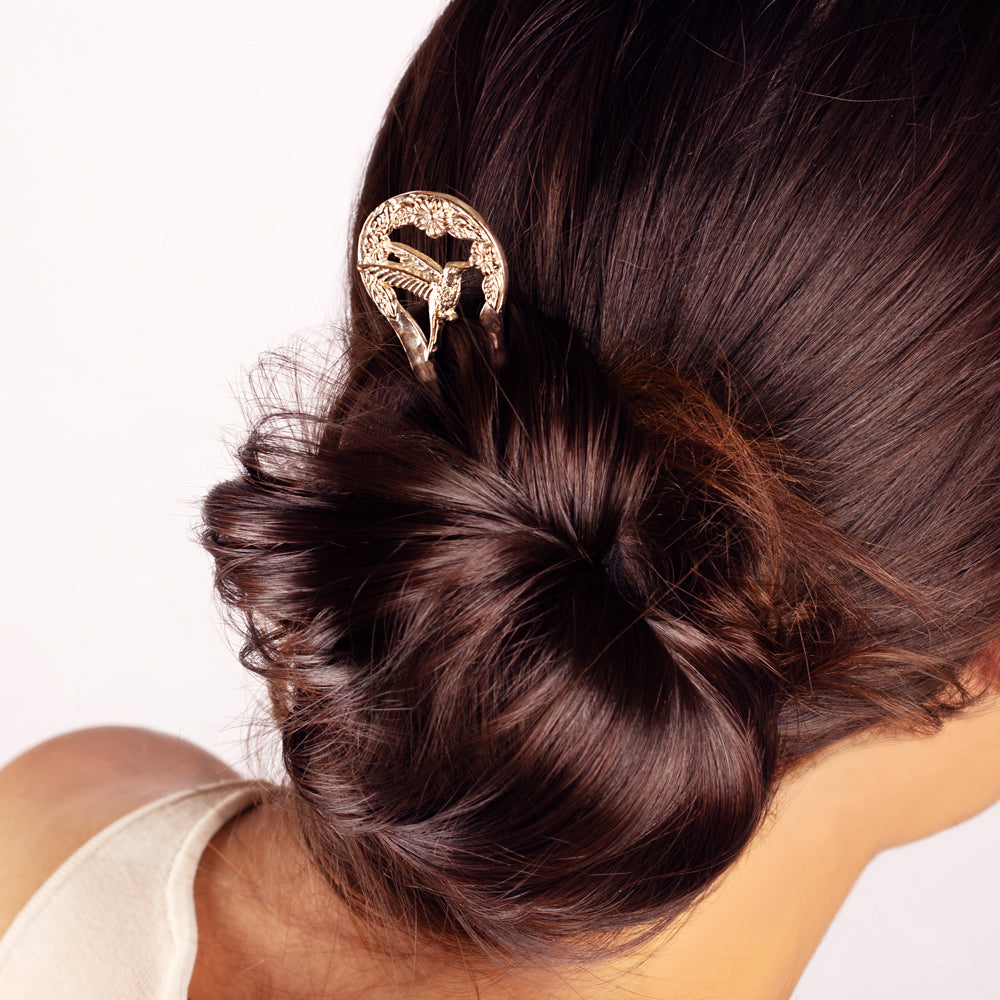 Hummingbird Hair Pin in Silver Flash Plated Bronze - 5" L | Available to Ship August 7, 2026
