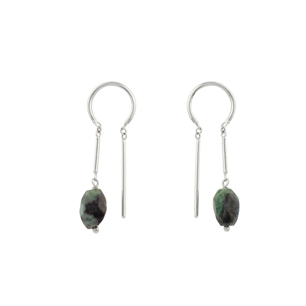 Oblong Stony Dancer Threaders in Natural Emerald & Silver - 1 1/8" L
