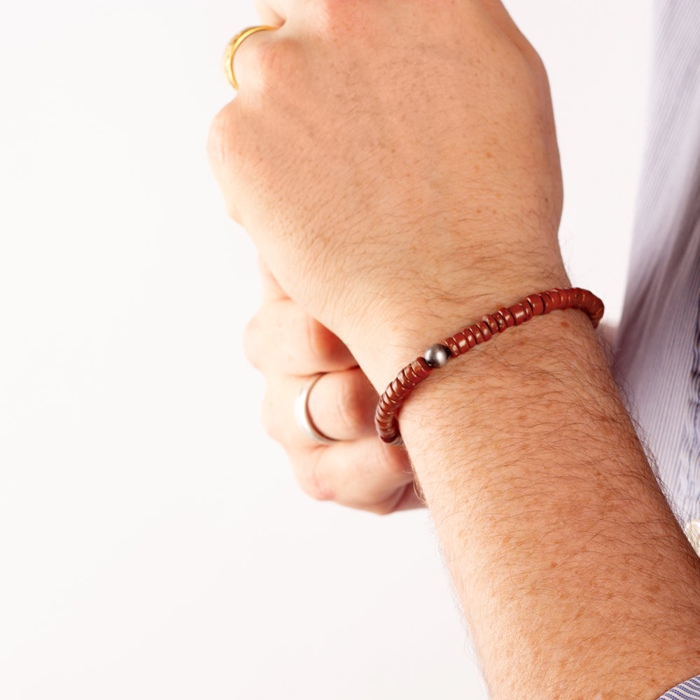 Stone & Sterling Stretch Bracelet in Red Jasper- Unisex Sizing