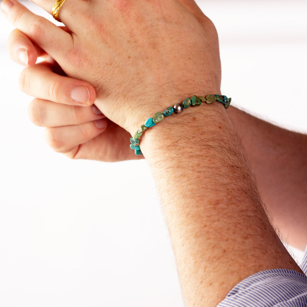 Stone & Sterling Stretch Bracelet - Tumbled Turquoise- Unisex Sizing