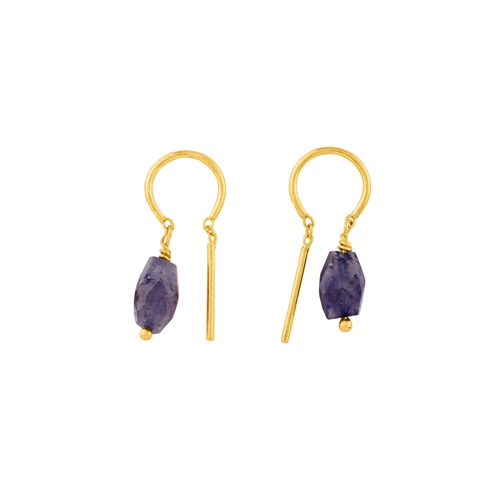 Oblong Stony Dancer Threaders in Iolite & Gold - 3/4" L | Available to Ship October 24, 2025