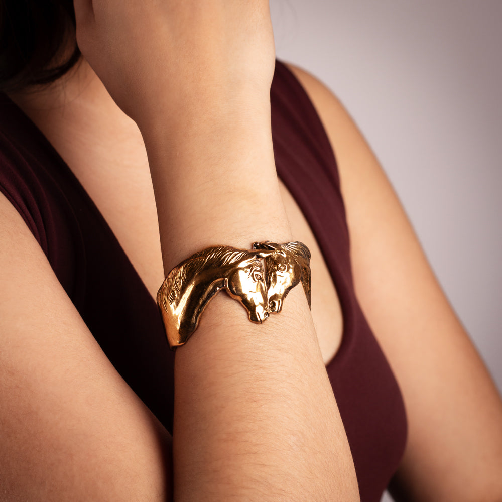 Horse Kisses Cuff in Bronze