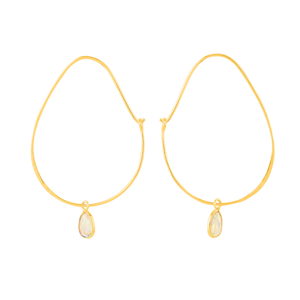 Oval Opal Hoops in Gold - 2 1/8" L