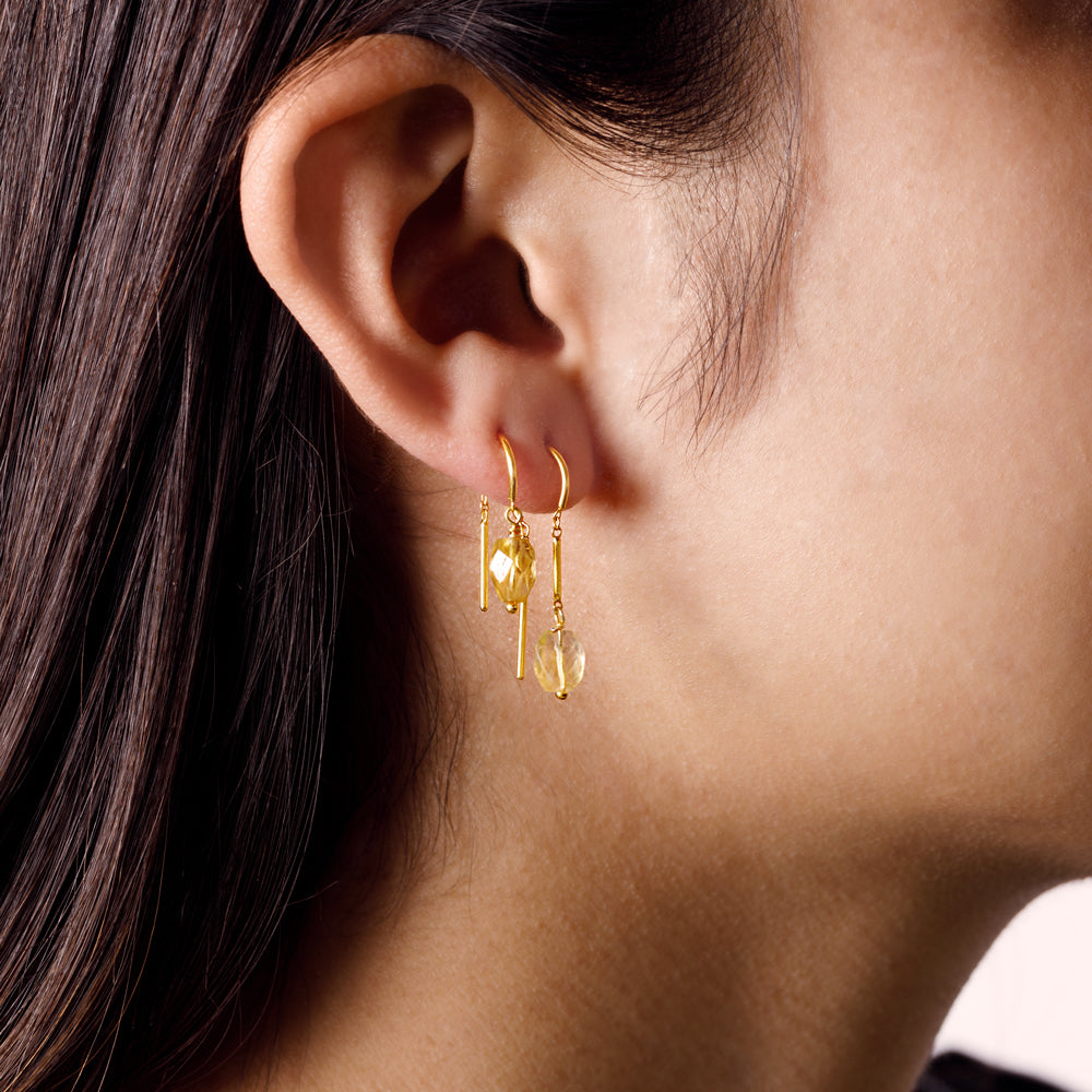 Oblong Stony Dancer Threaders in Citrine & Gold - 3/4" L - FINAL SALE