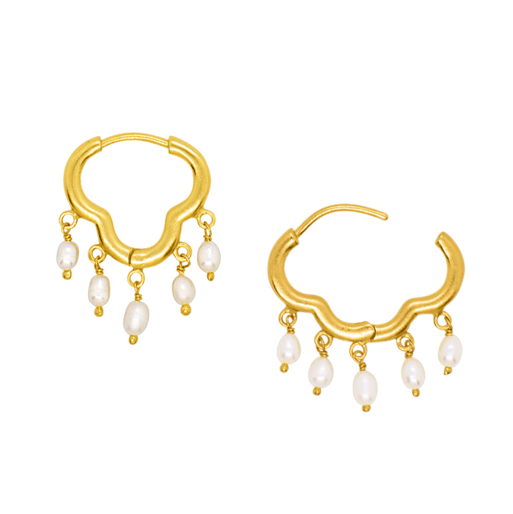 Dripping Clicker Hoops in Pearl & Gold