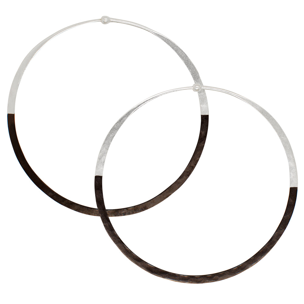 Rhodium Dipped Hammered Hoops in Silver - 3" - FINAL SALE
