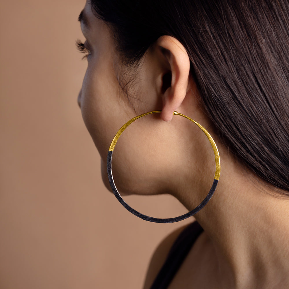 Rhodium Dipped Hammered Hoops in Gold - 3" - FINAL SALE