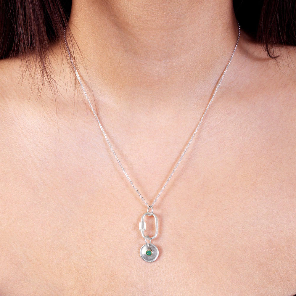 May Birthstone Carabiner Necklace - Emerald