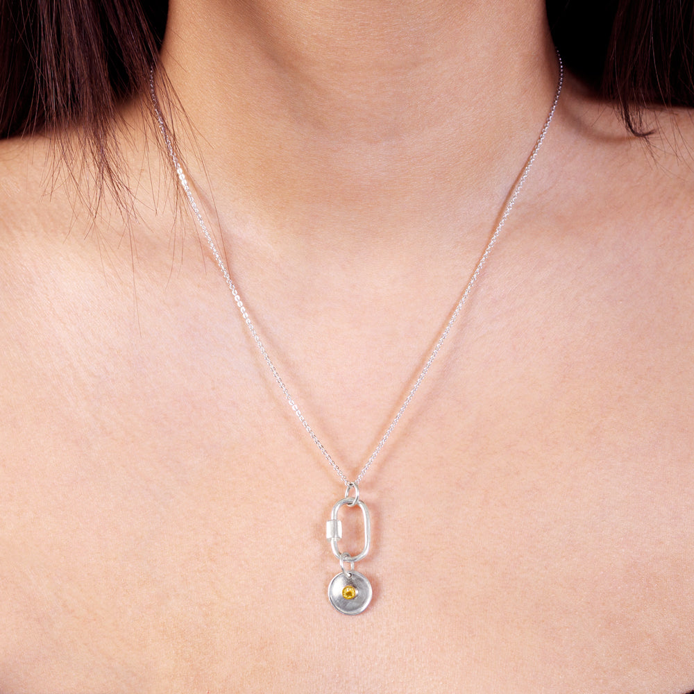 November Birthstone Carabiner Necklace - Citrine
