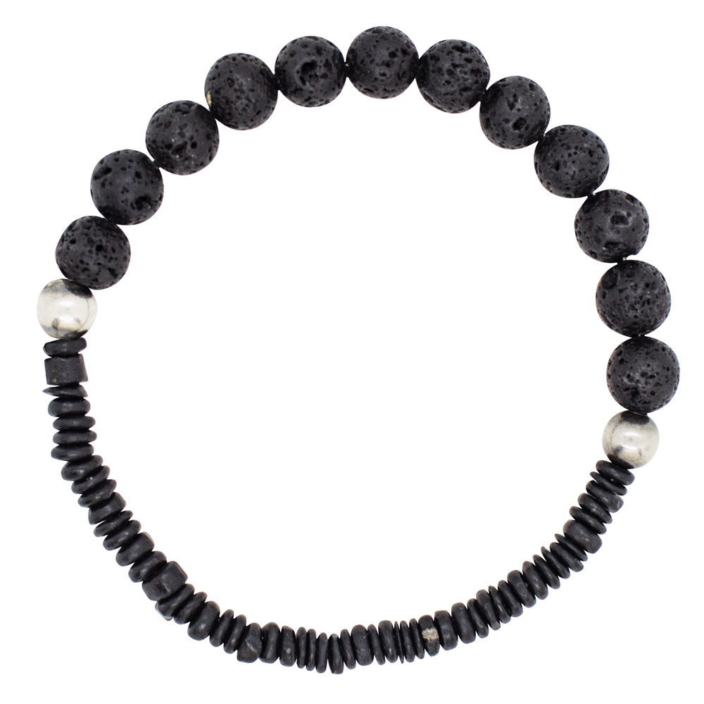 Stone & Sterling Stretch Bracelet in Shungite & Lava- Unisex Sizing