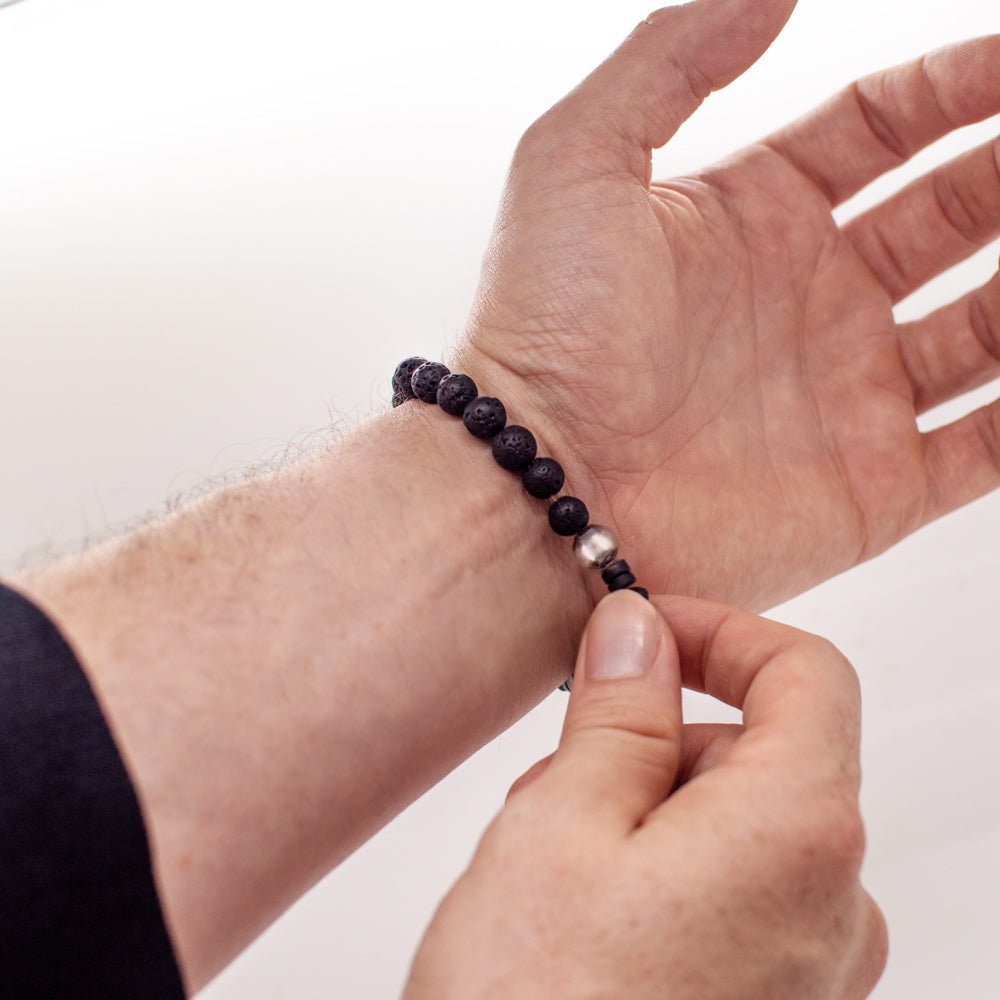 Stone & Sterling Stretch Bracelet in Shungite & Lava- Unisex Sizing
