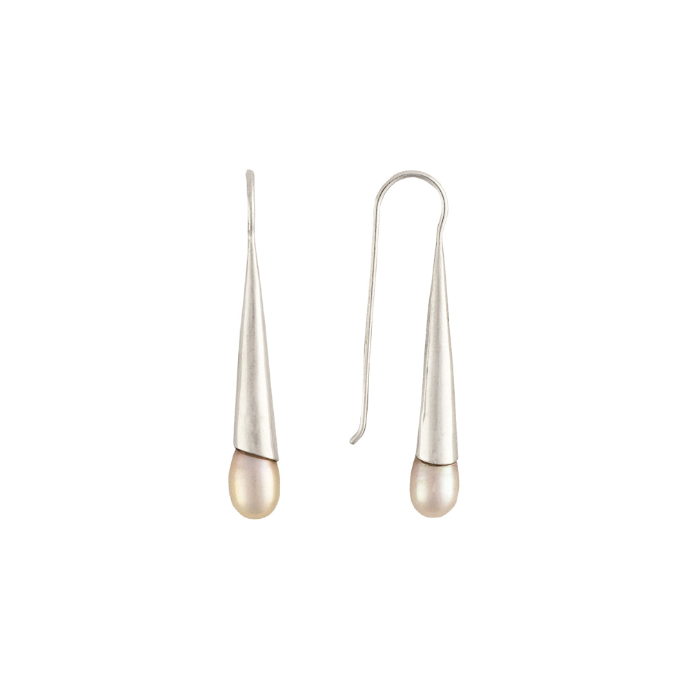 Long & Lean Pearl Drop Earrings in Silver