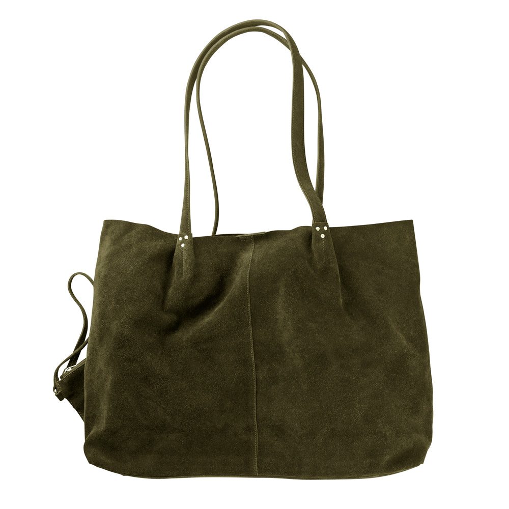 Super Slouch Tote in Olive Green Suede