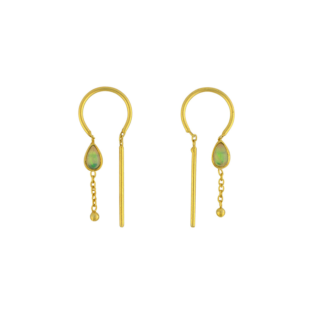Bezeled Stone Dancer Threader in Opal & Gold - Top Stone