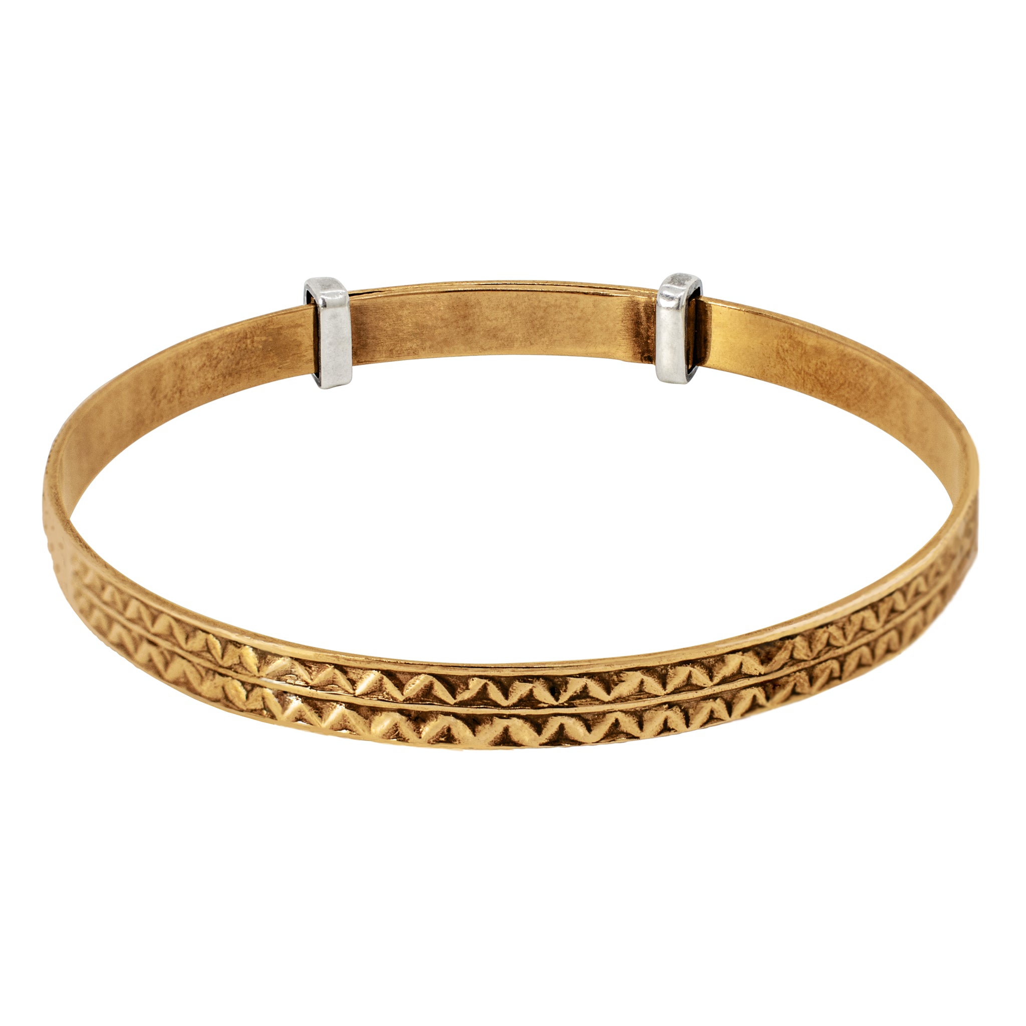 Cinching Belt Bangle in Antiqued Bronze - Zigzag Pattern