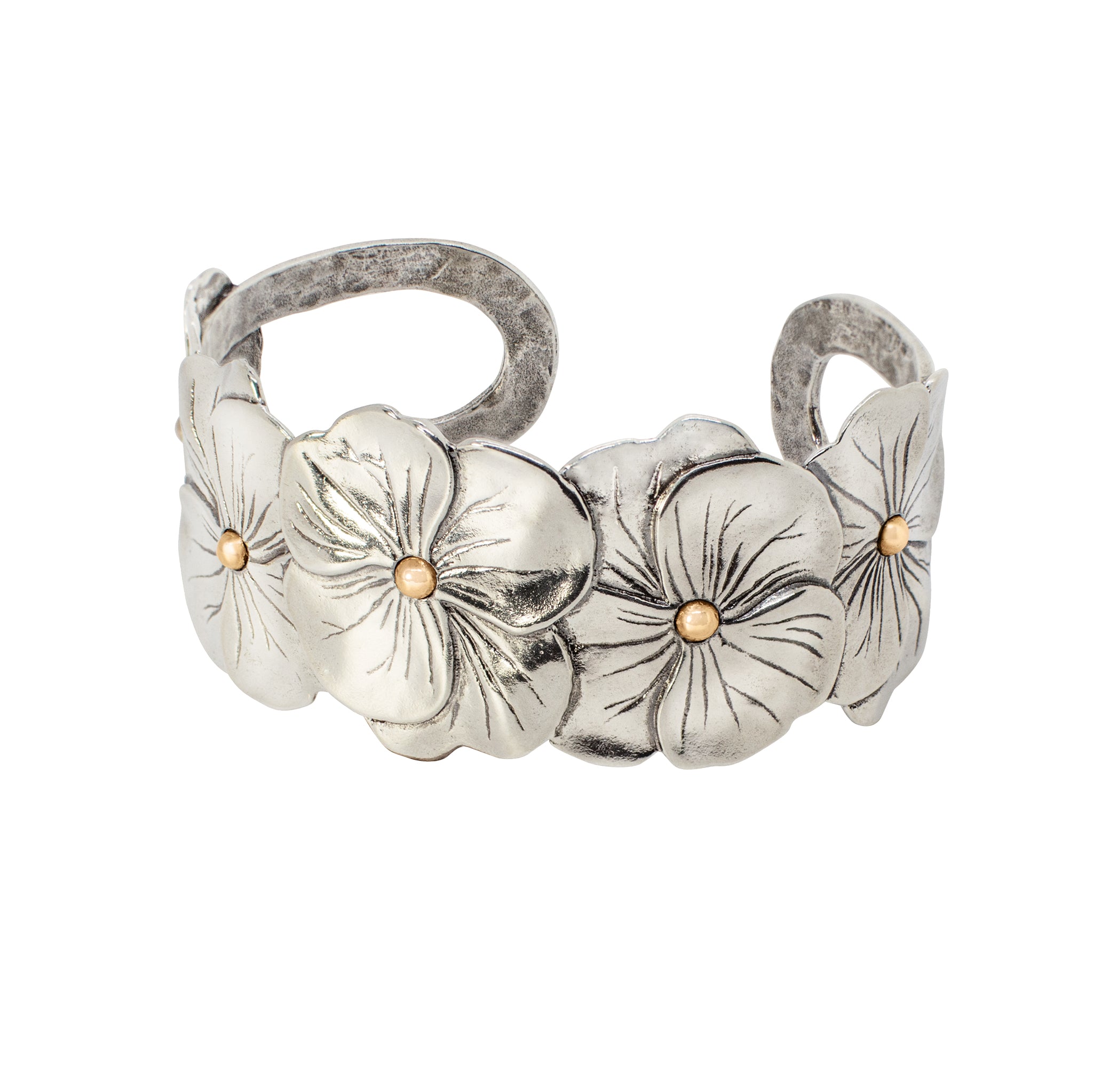 Pansy Chain Cuff in Silver with Bronze Accents