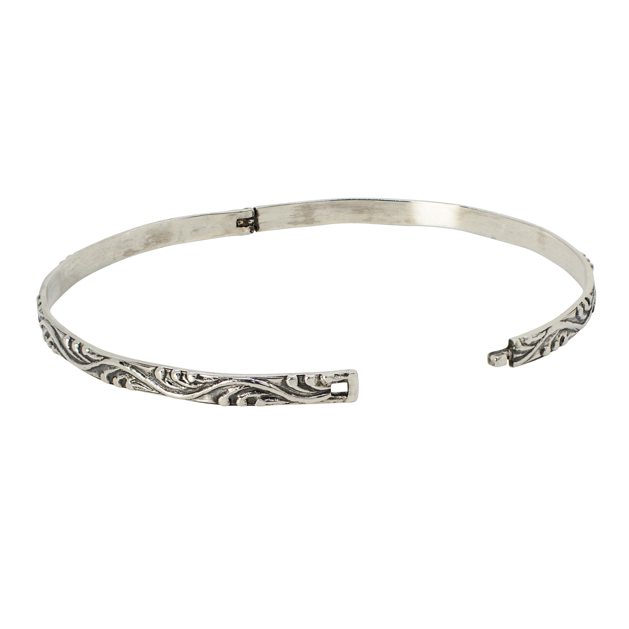 Unhinged Bangle in Antiqued Silver - Waves Pattern