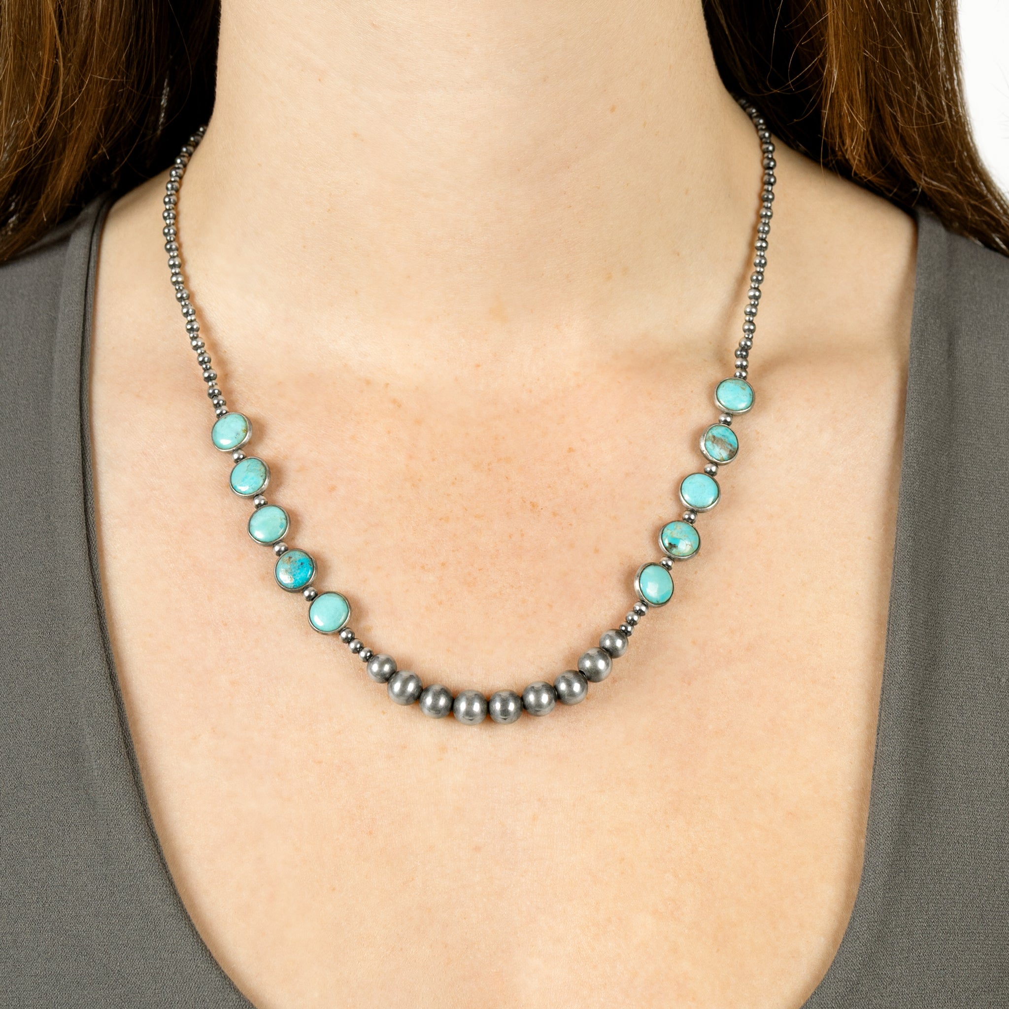 Side Stacked Bonfire Turquoise Coin Necklace