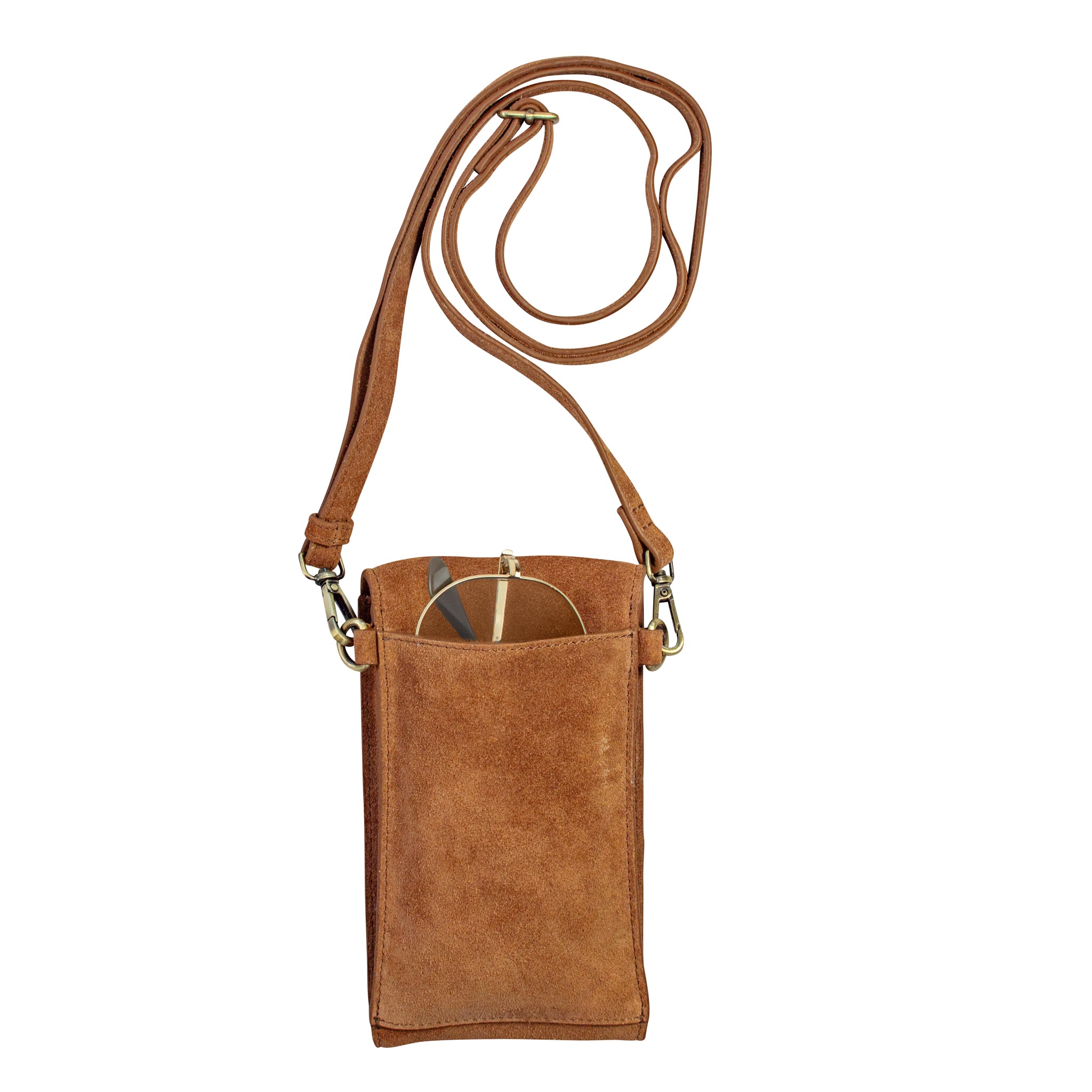 On the Move Leather Phone Bag in Chestnut Brown