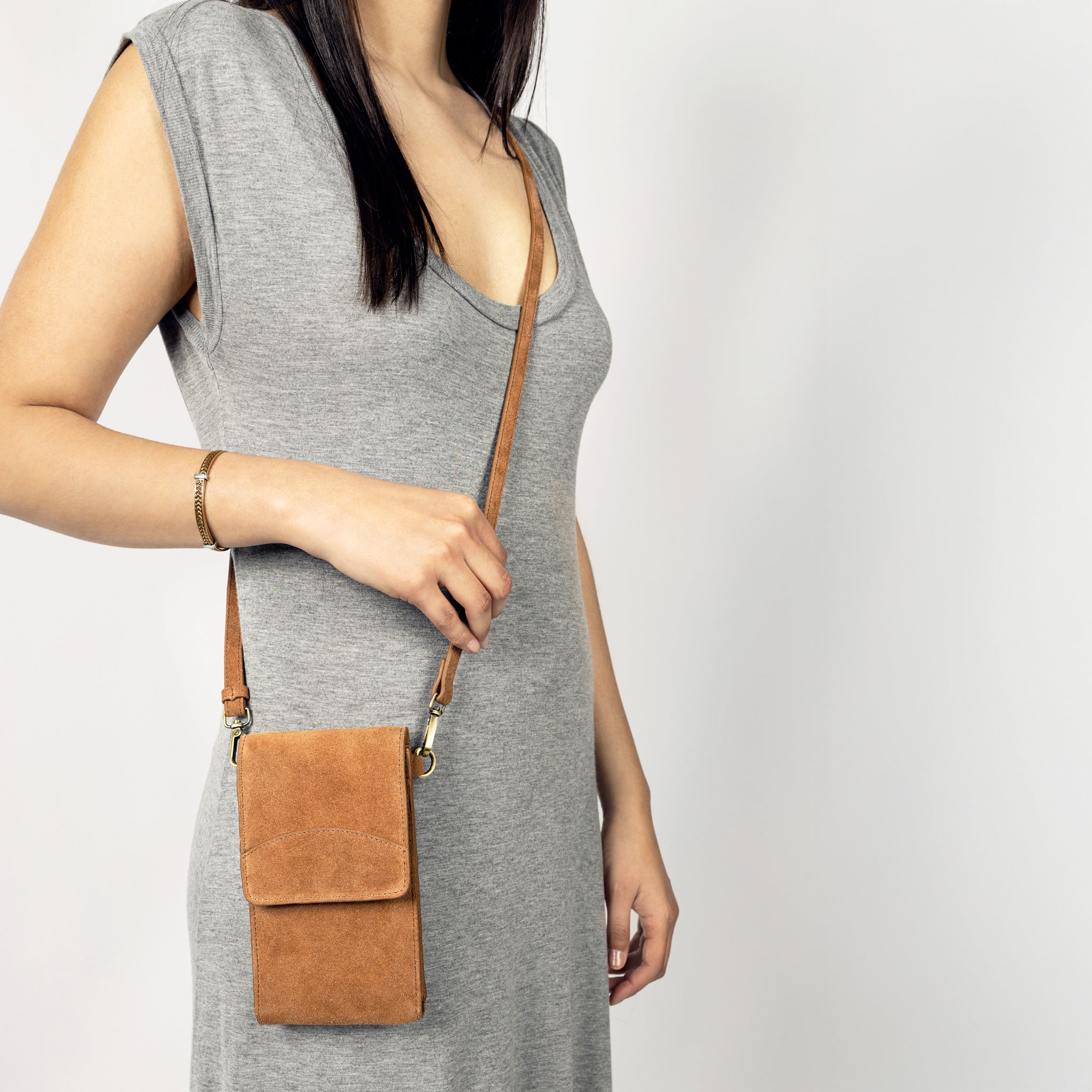 On the Move Leather Phone Bag in Chestnut Brown | Available to Ship November 14, 2025