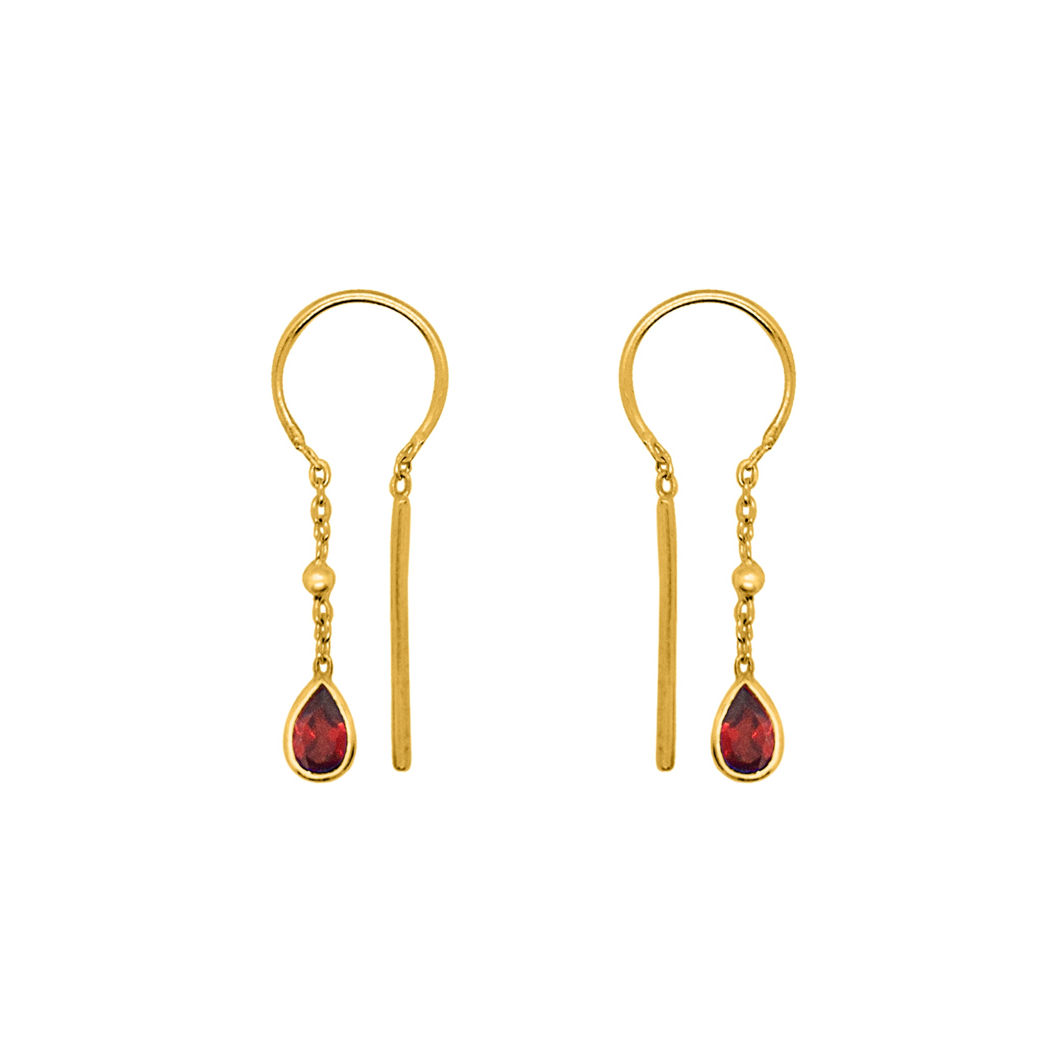 Bezeled Stone Dancer Threaders in Garnet & Gold - Bottom Stone