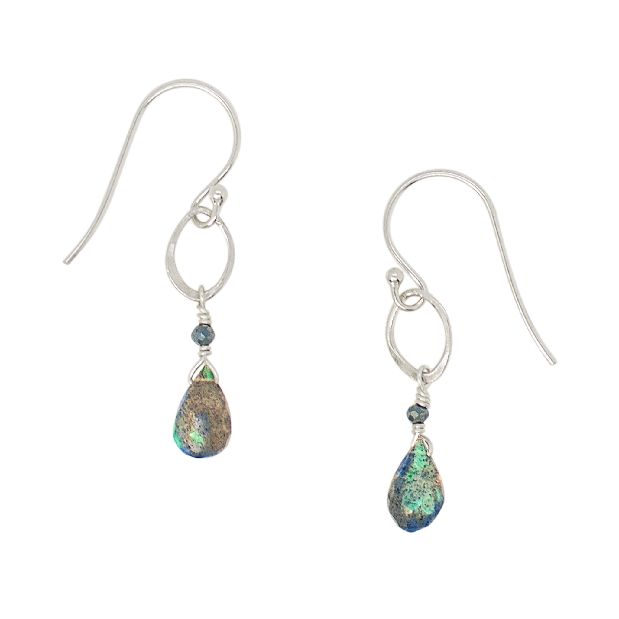 Teardrop Orbit Earrings in Labradorite & Terahertz