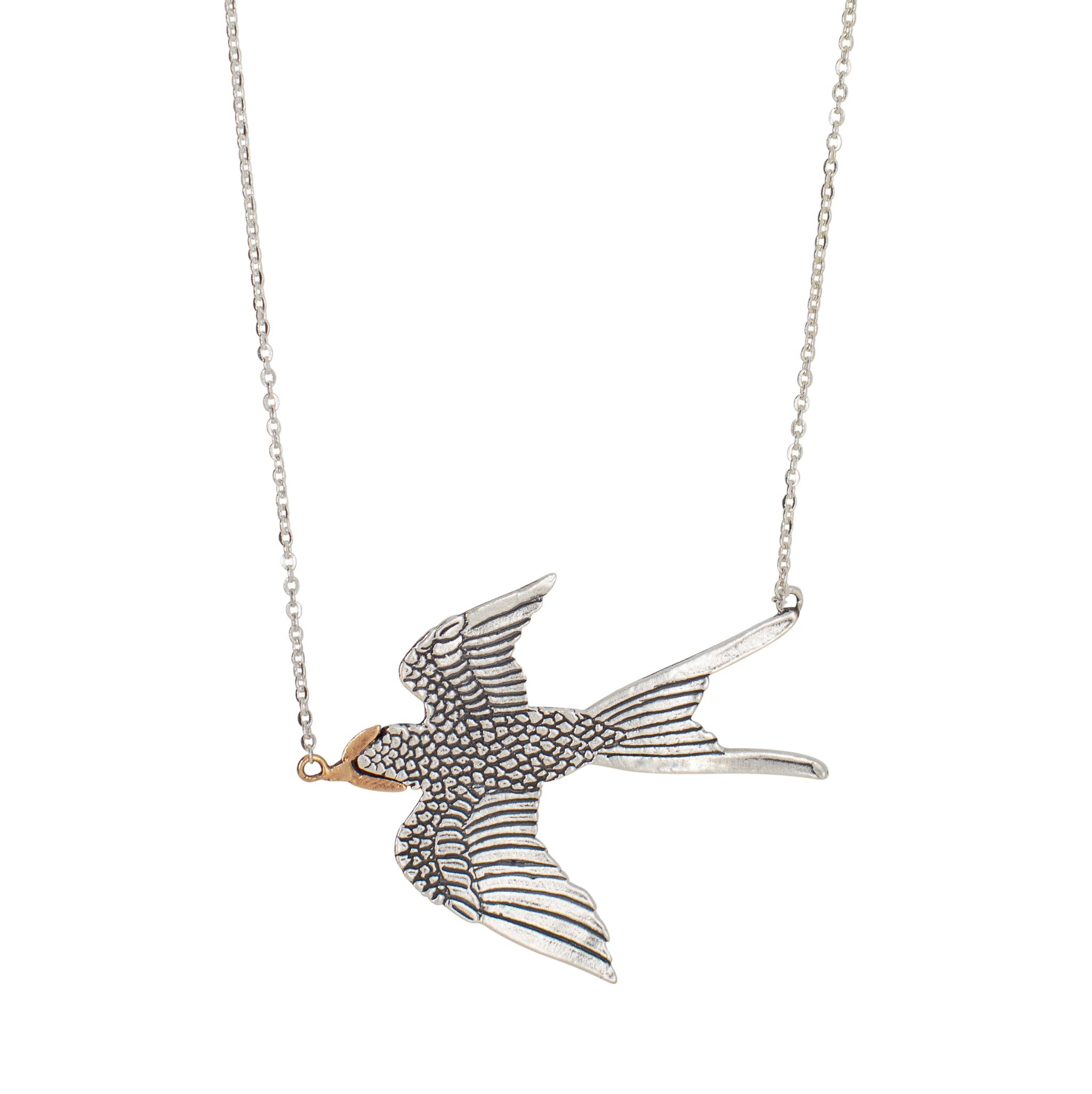 Barn Swallow Necklace in Silver with Bronze Accents - Large