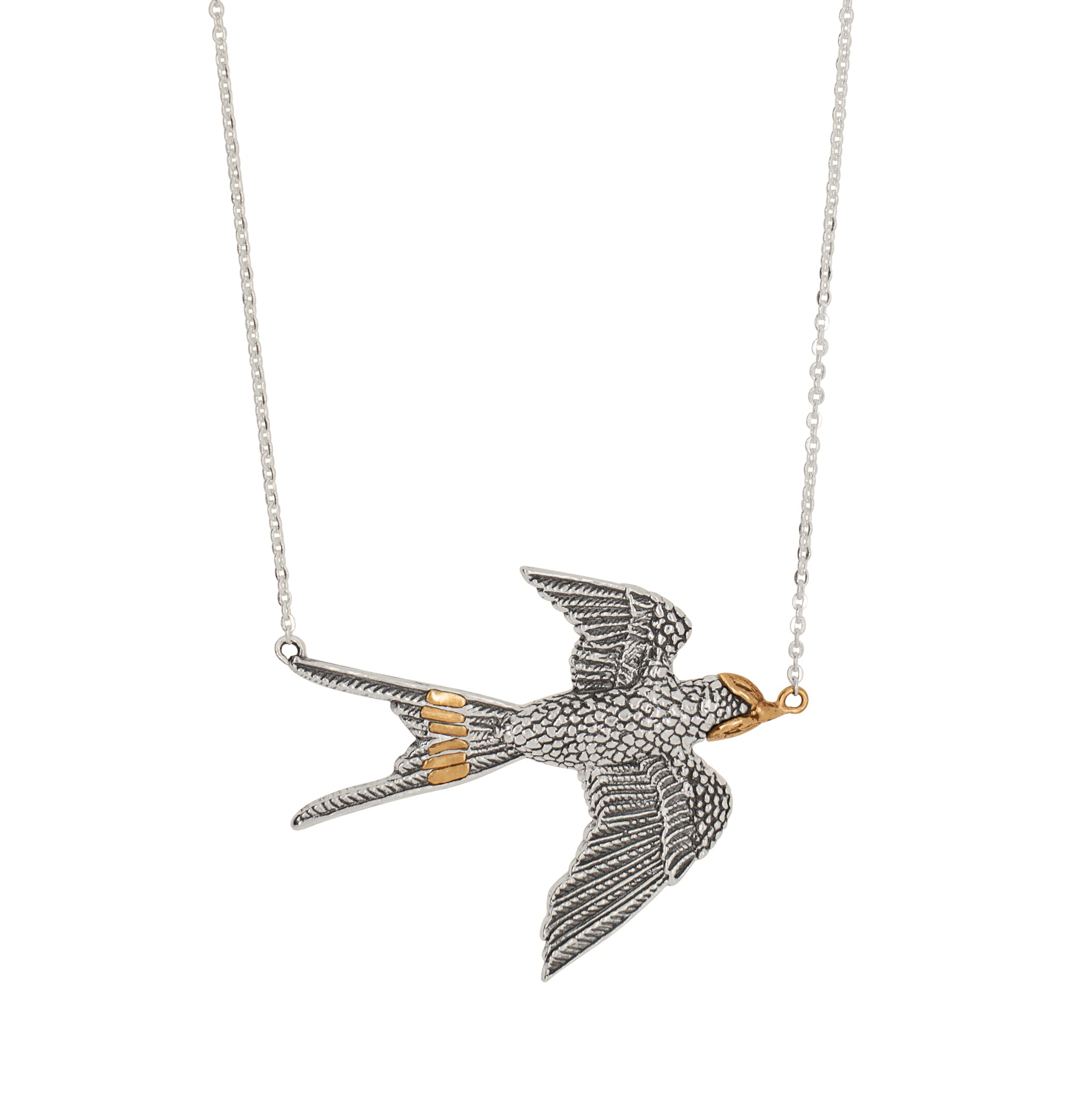 Barn Swallow Necklace in Silver with Bronze Accents - Large