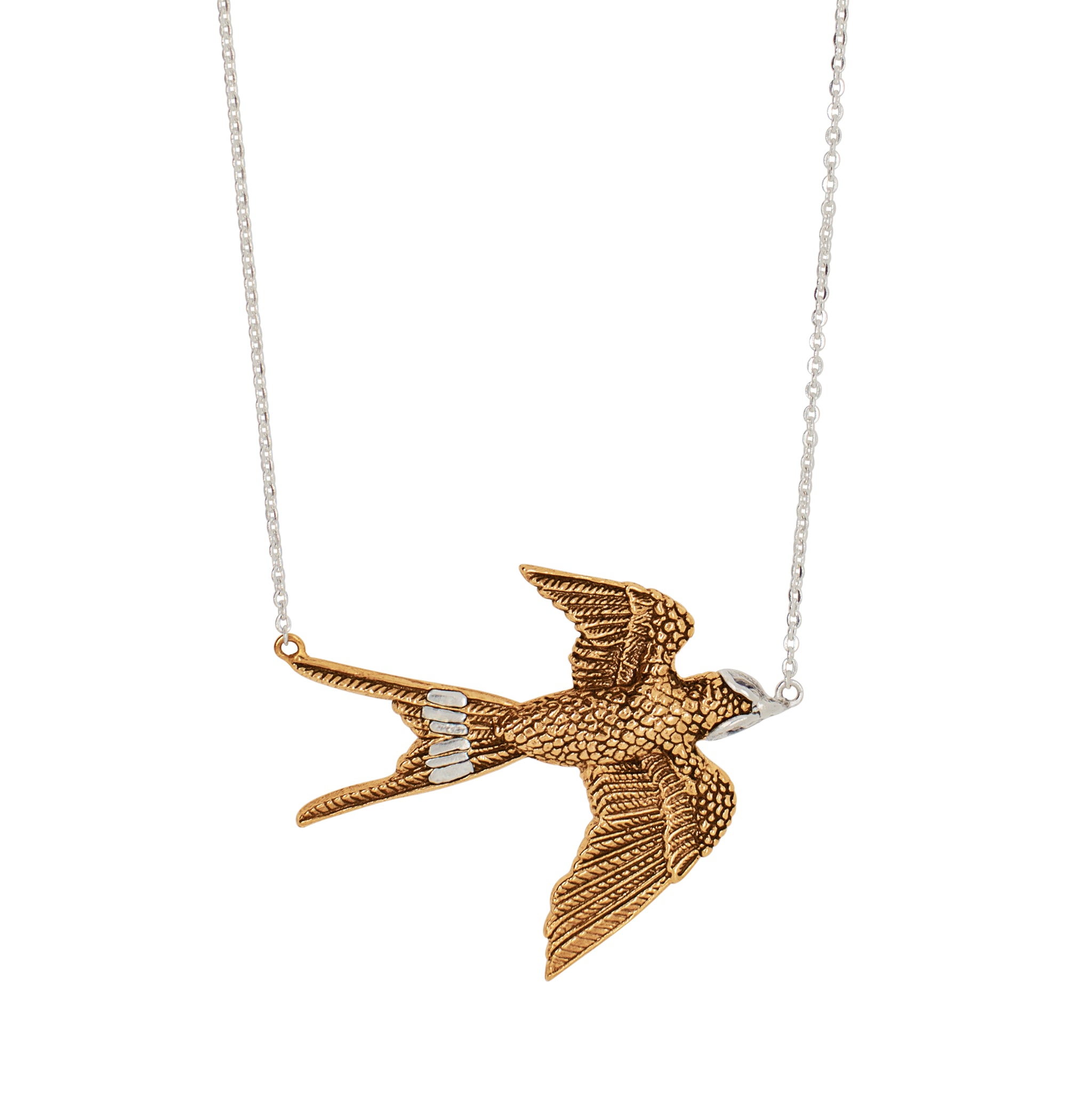 Barn Swallow Necklace in Bronze with Silver Accents - Large
