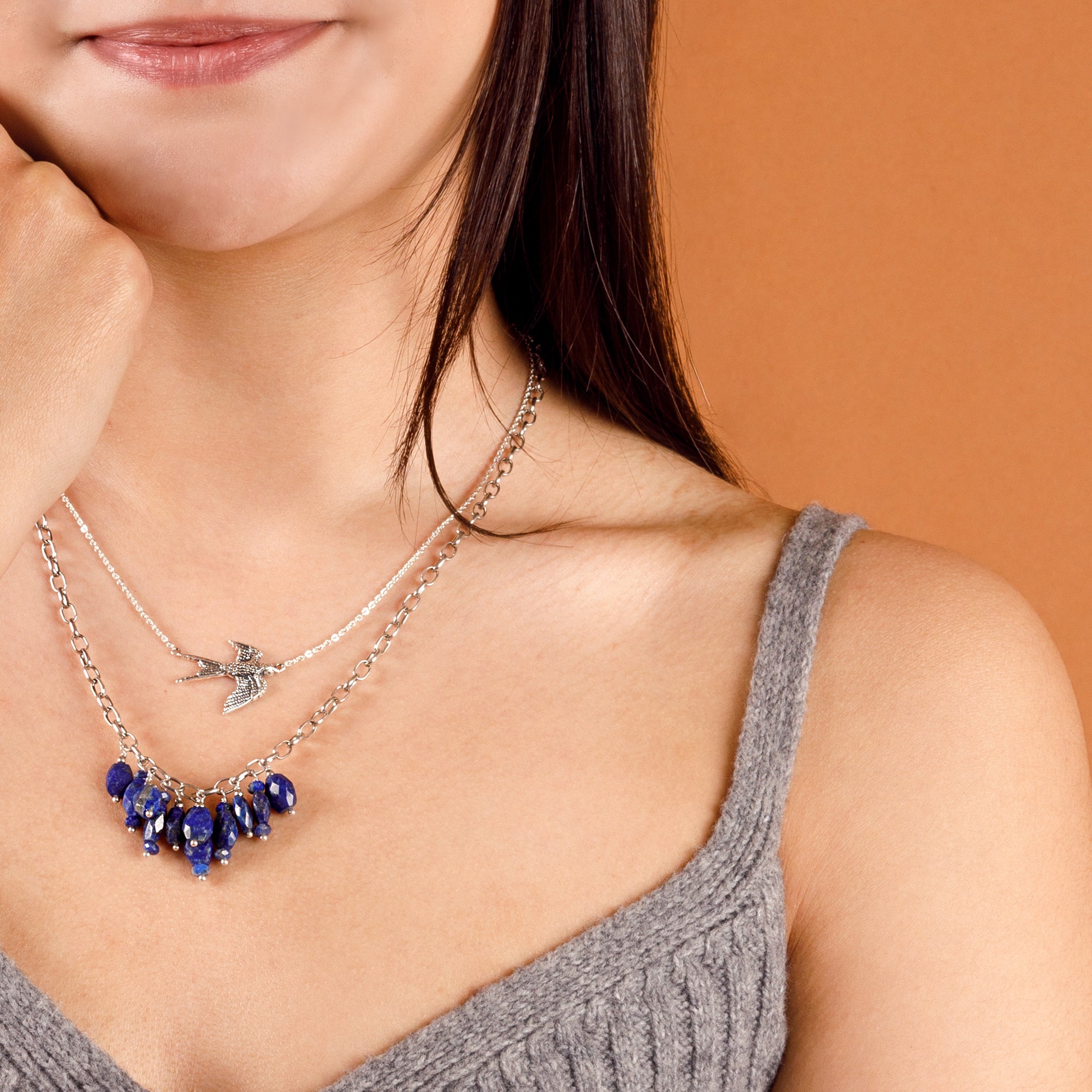Barn Swallow Necklace in Antiqued Silver - Small