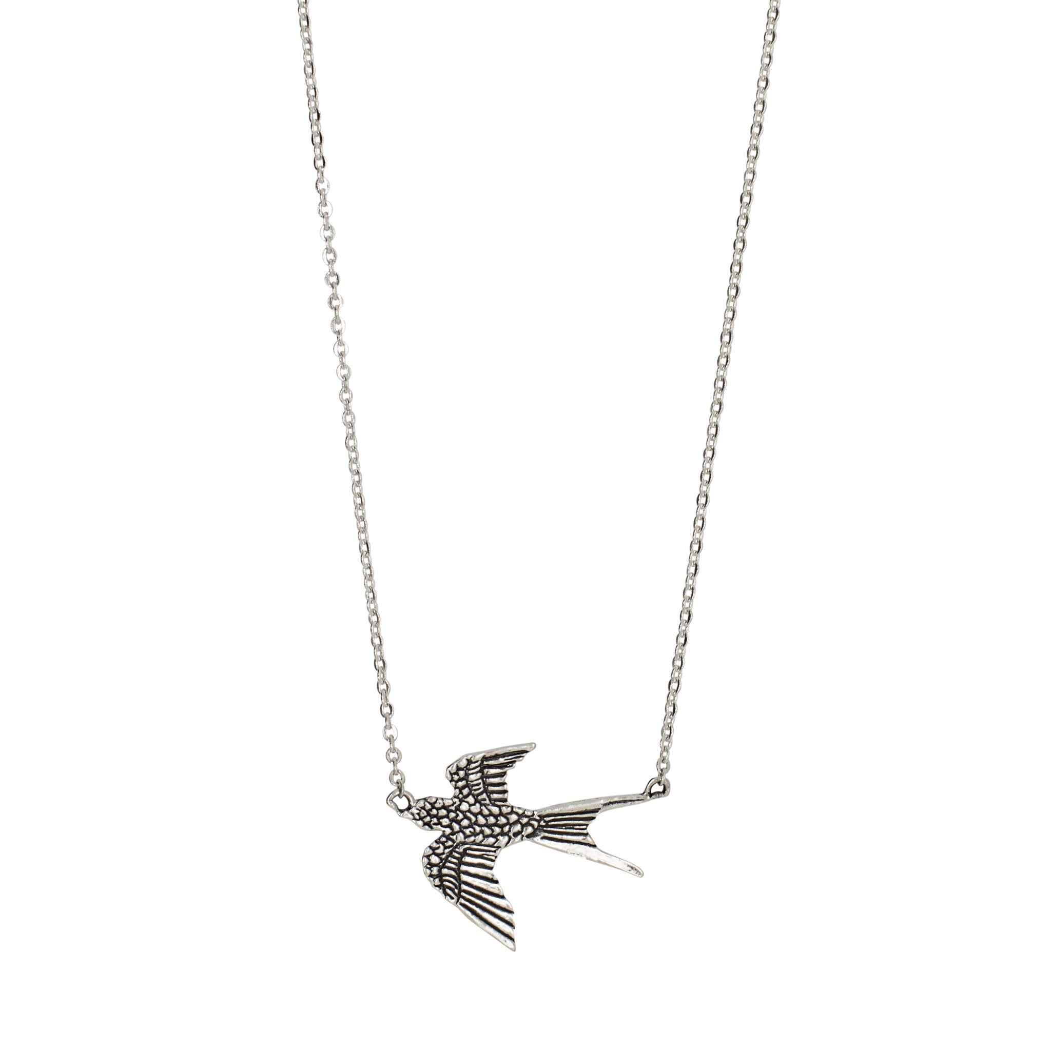 Barn Swallow Necklace in Antiqued Silver - Small