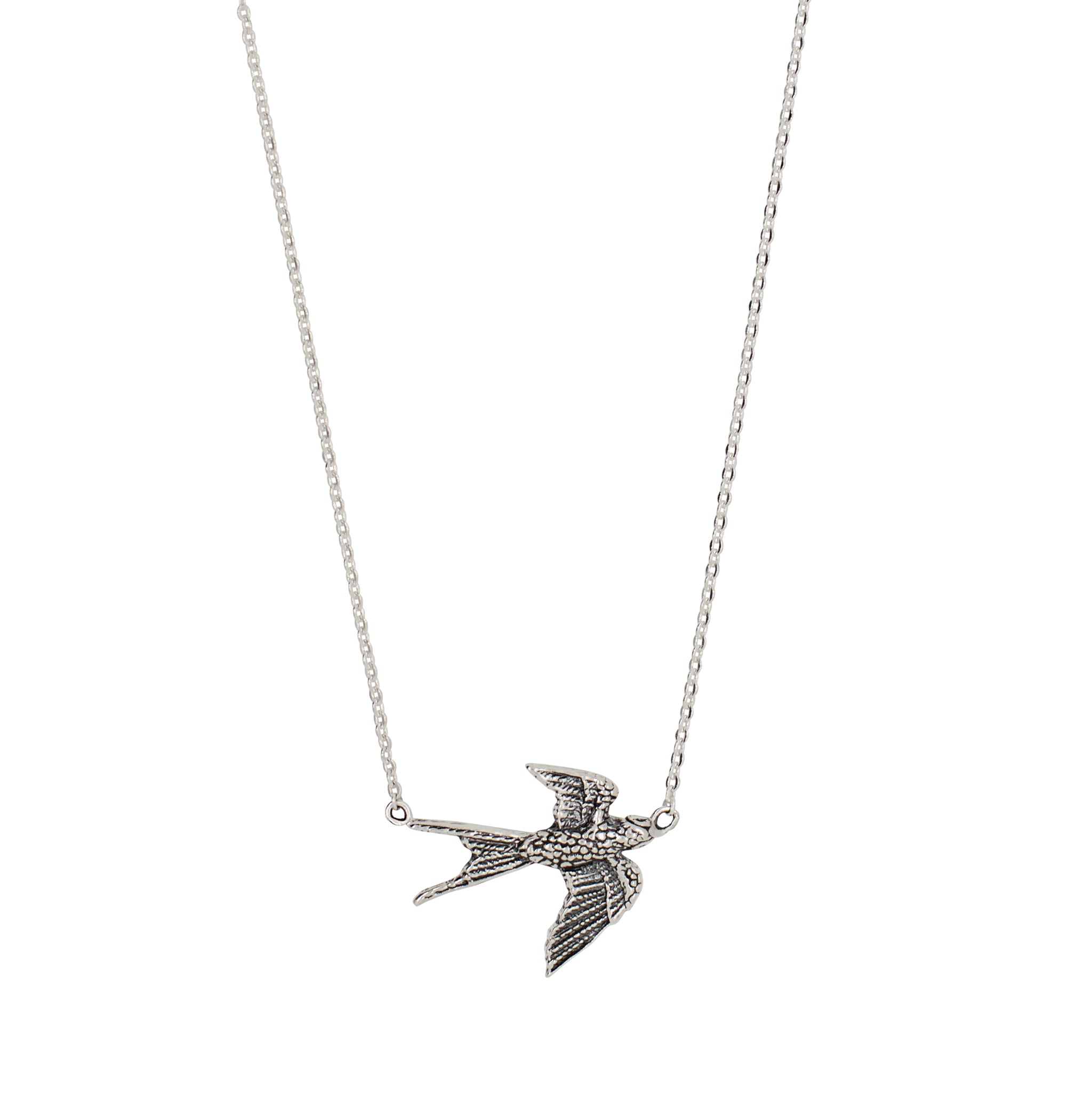 Barn Swallow Necklace in Antiqued Silver - Small