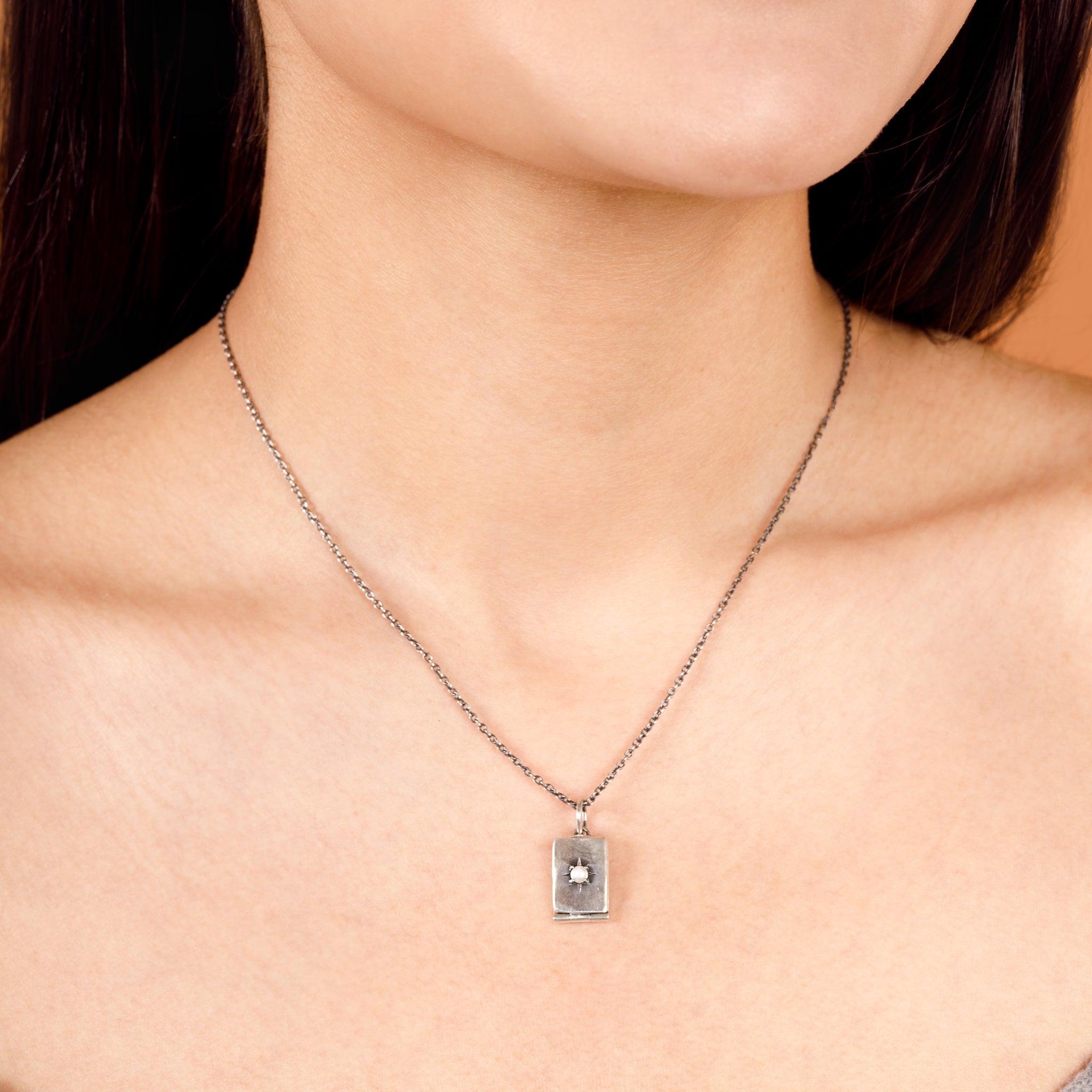 North Star Locket Necklace in Pearl