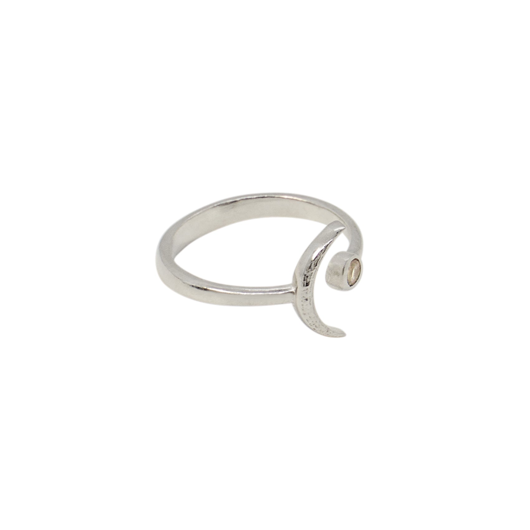 Crescent Moon Ring in Moonstone & Silver