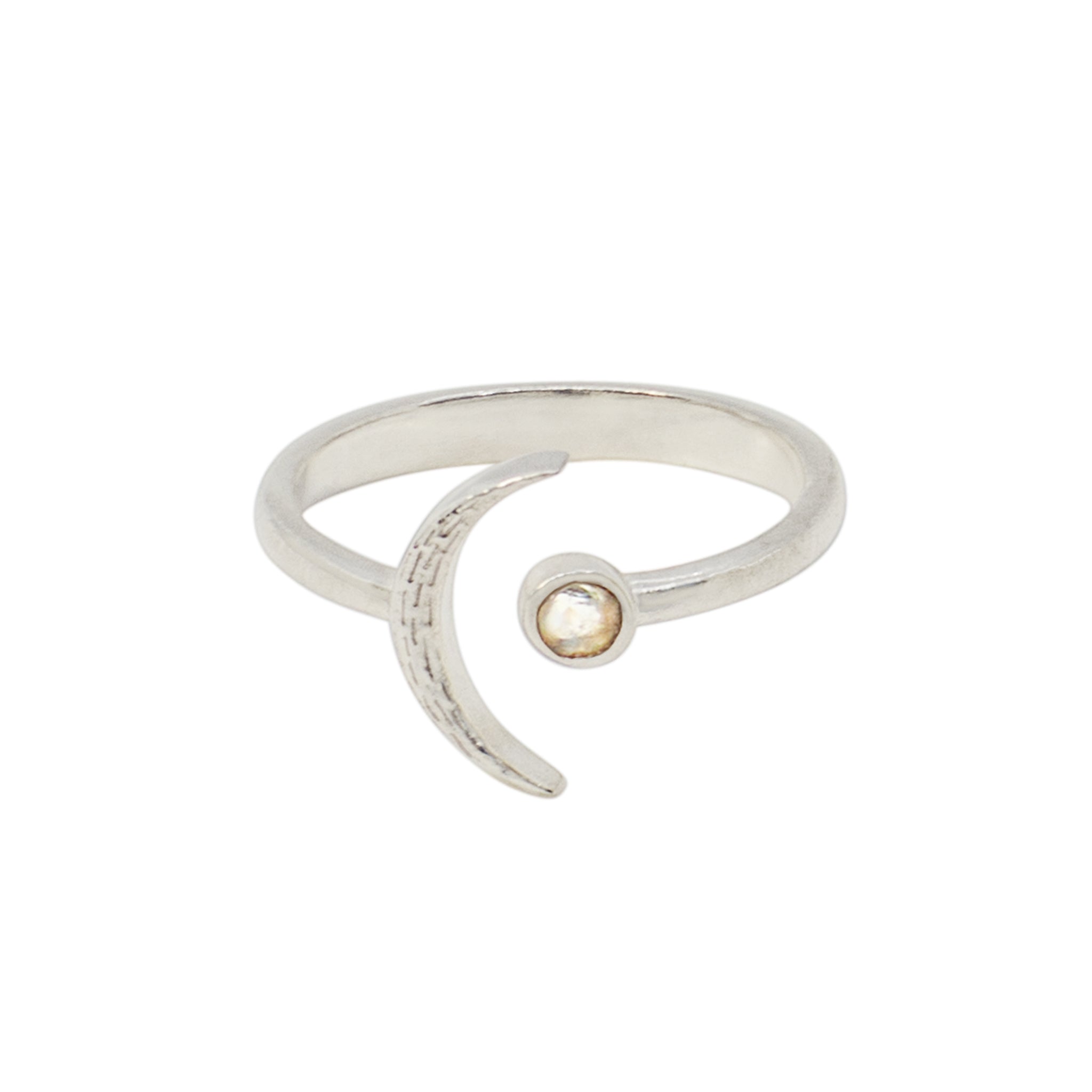 Crescent Moon Ring in Moonstone & Silver