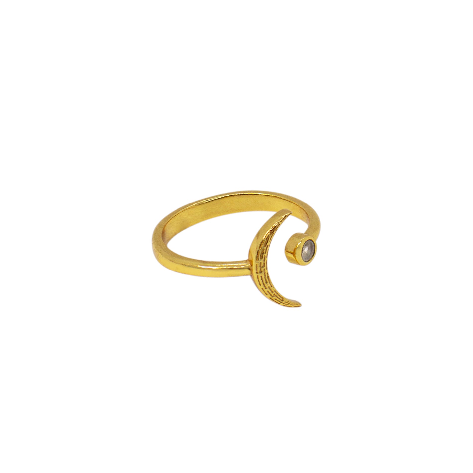 Crescent Moon Ring in Moonstone & Gold