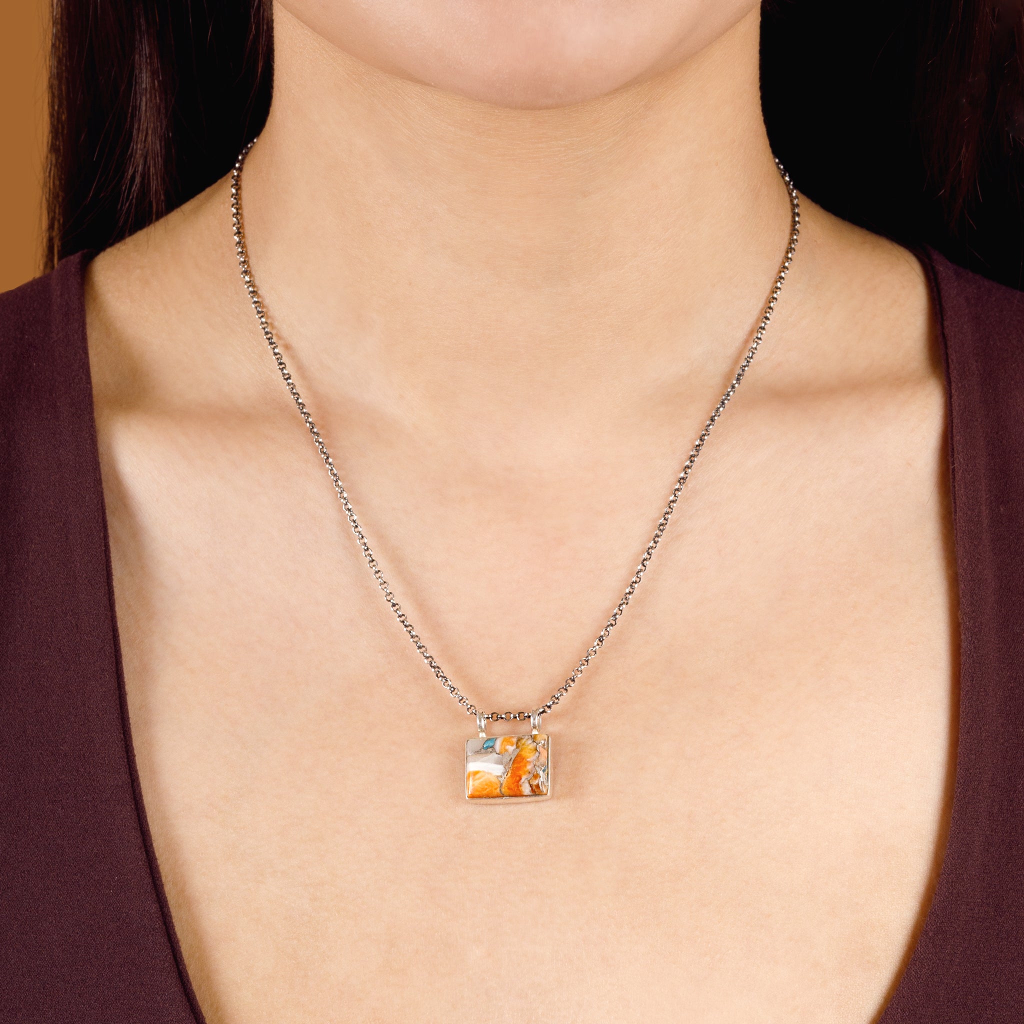 Window to the Soul Necklace in Spiny Oyster Turquoise