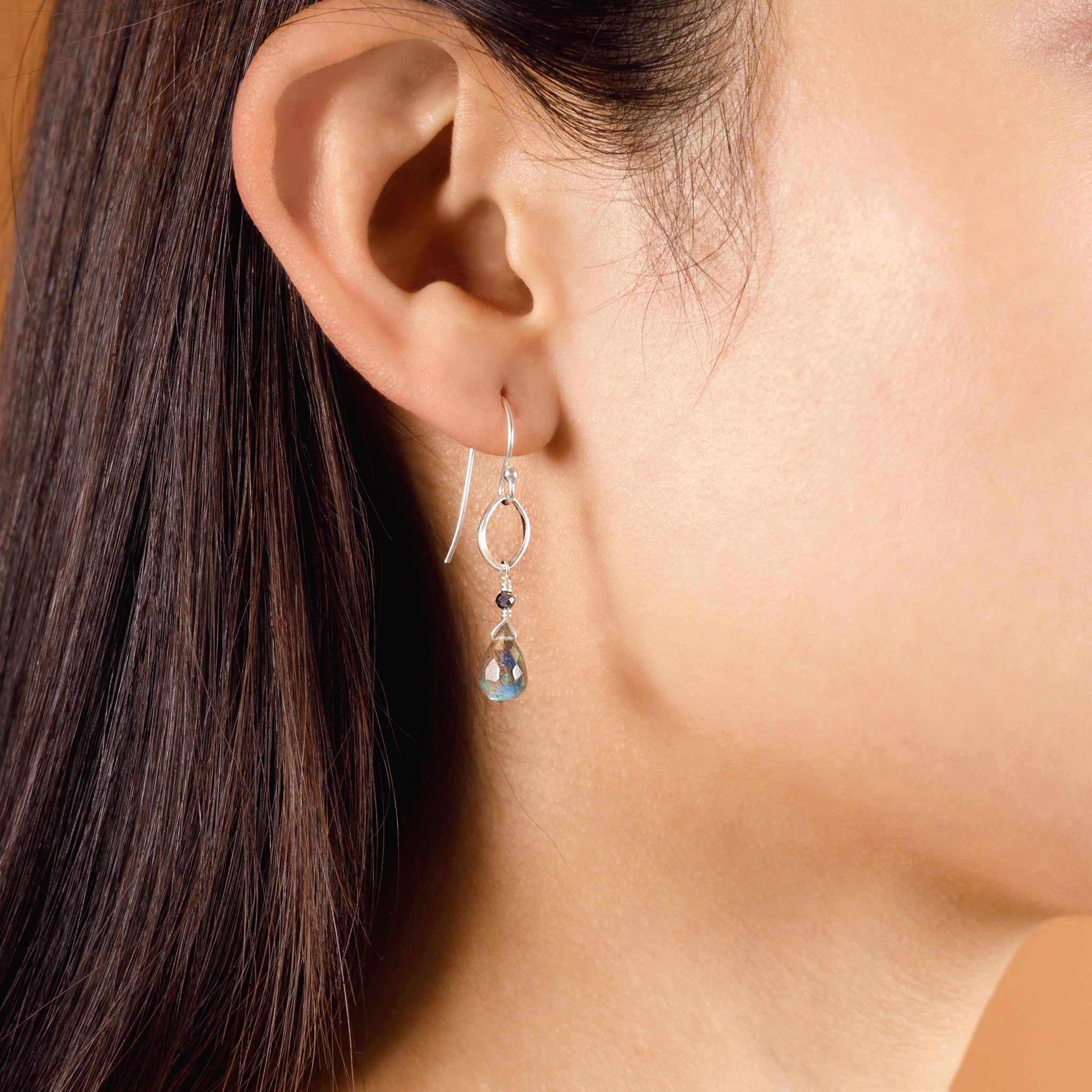 Teardrop Orbit Earrings in Labradorite & Terahertz
